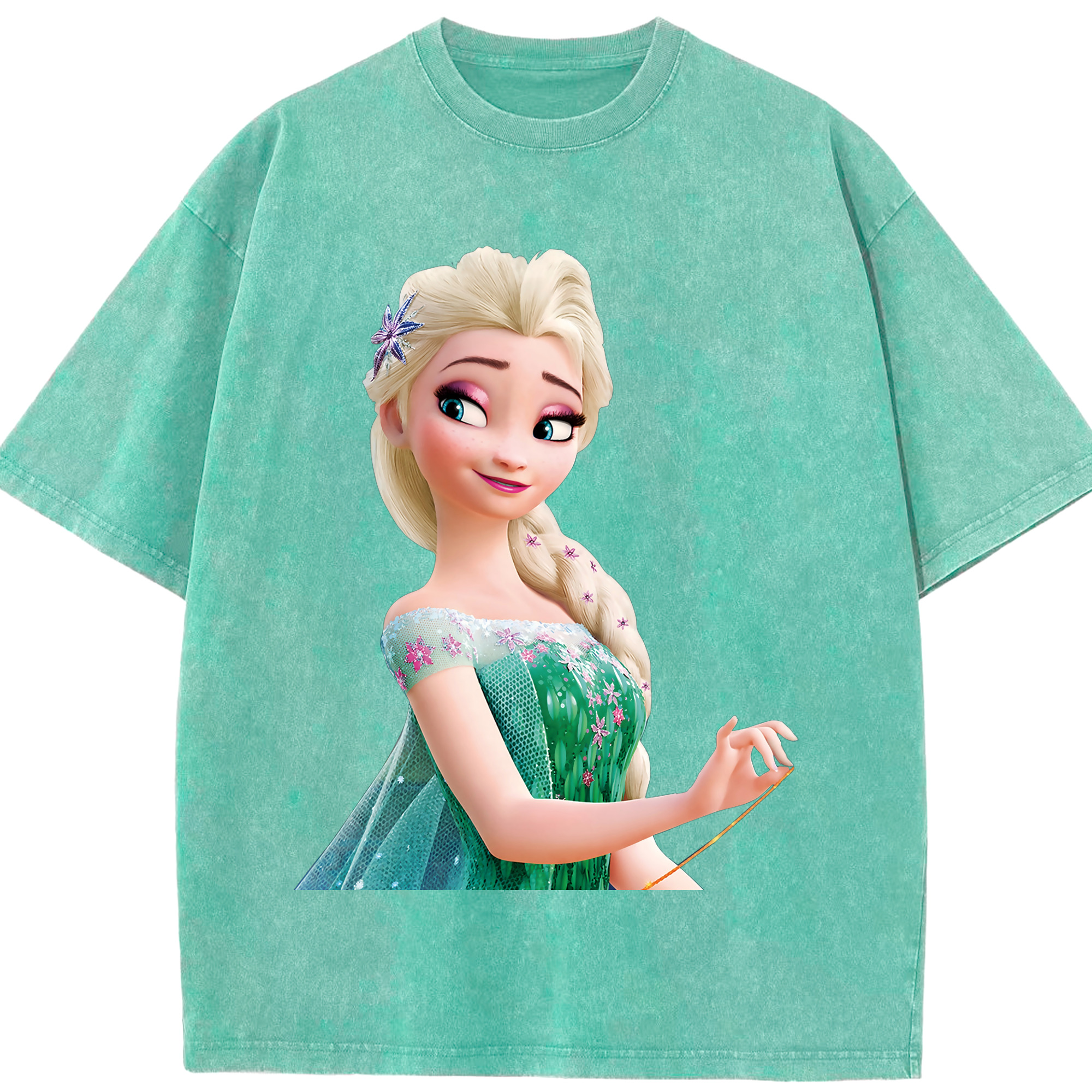 （画像用） アナと雪の女王 アンナ エルサ Frozen Anna Elsa 綿100% ヴィンテージ風 半袖Tシャツ（フロントプリント）